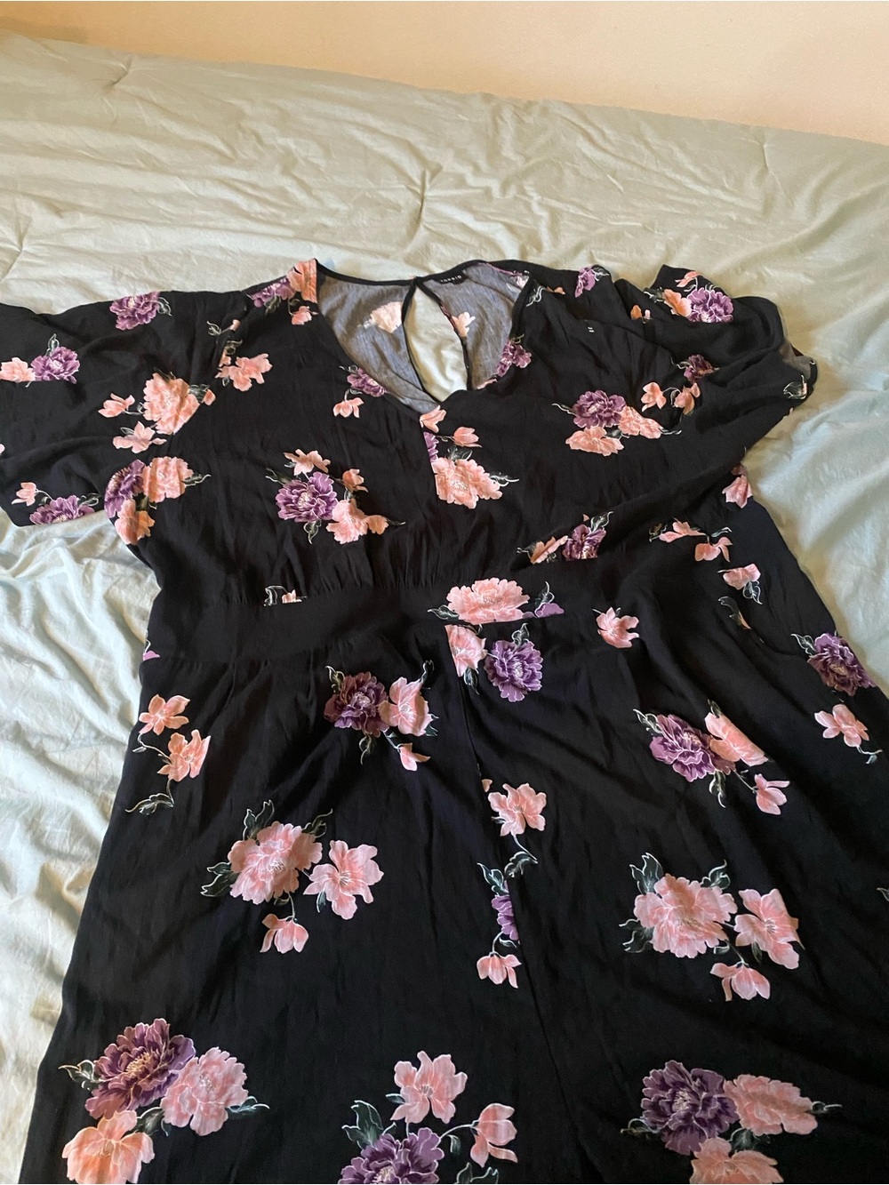 Torrid Black Jumpsuit with Pink and Purple Floral Print - Picture 3 of 5